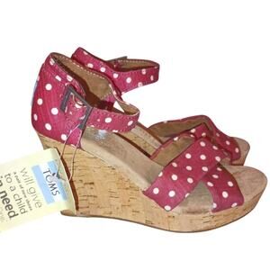 TOMS Red Polka dot Strappy wedge shoes size W5 NWT